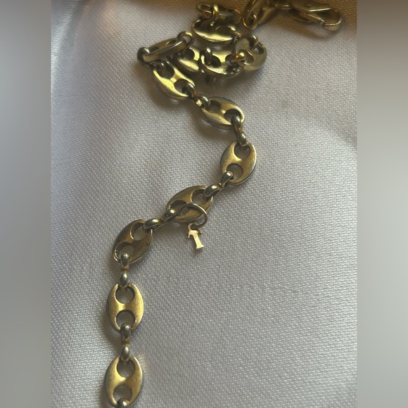 24K HGE Vintage Gold Chain Bracelet Oval Link with Charm - Picture 2 of 10